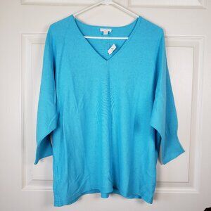 J. Jill Blue Linen Blend V Neck Lightweight Sweater Size L Beach, Summer
